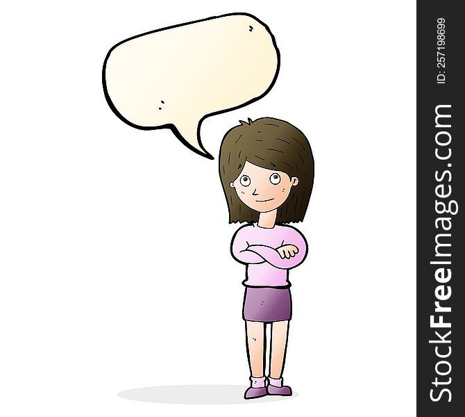 cartoon friendly girl rolling eyes with speech bubble