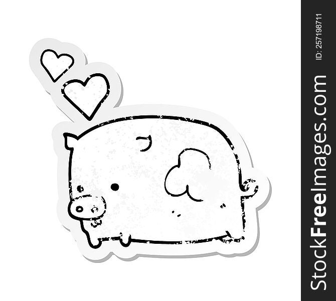 Distressed Sticker Of A Cartoon Pig In Love