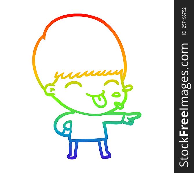 Rainbow Gradient Line Drawing Cartoon Boy Sticking Out Tongue