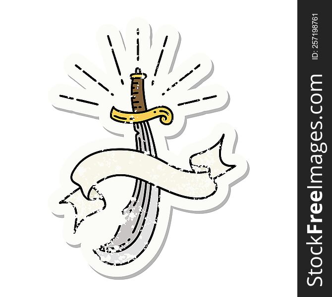 Grunge Sticker Of Tattoo Style Scimitar Sword