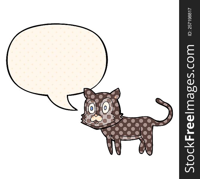 Happy Cartoon Cat And Speech Bubble In Comic Book Style