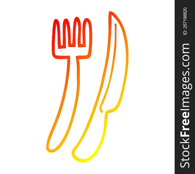 warm gradient line drawing of a cartoon gold cutlery set