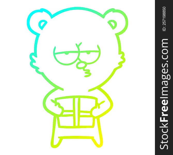 Cold Gradient Line Drawing Christmas Bear Cartoon