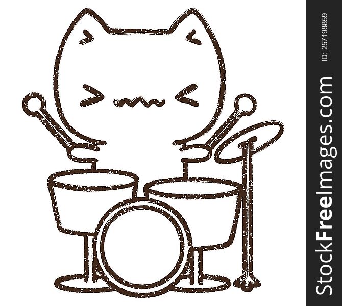 Cat Drummer Charcoal Drawing