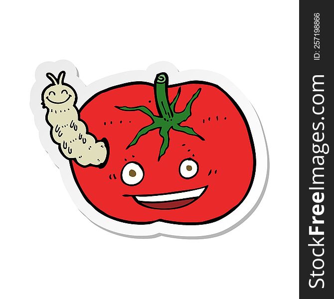 sticker of a cartoon tomato with bug