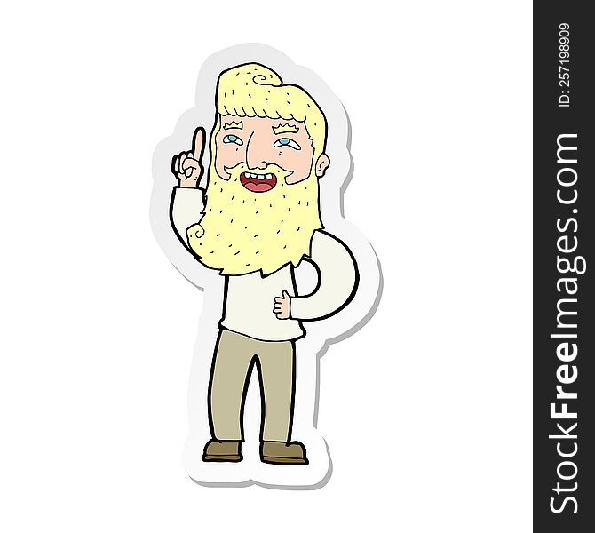 Sticker Of A Cartoon Happy Bearded Man With Idea