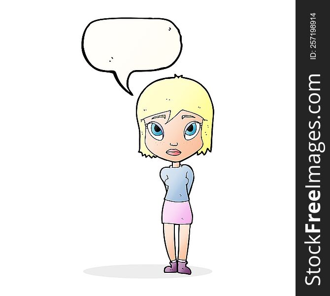 cartoon shy girl with speech bubble