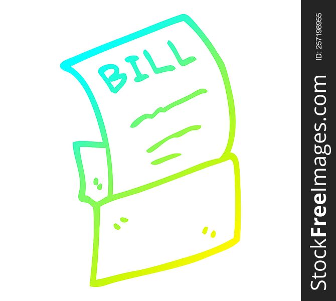 cold gradient line drawing of a cartoon bill in envelope