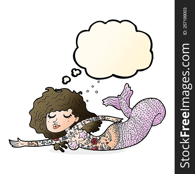Cartoon Mermaid With Tattoos With Thought Bubble