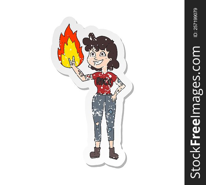 retro distressed sticker of a cartoon rock girl