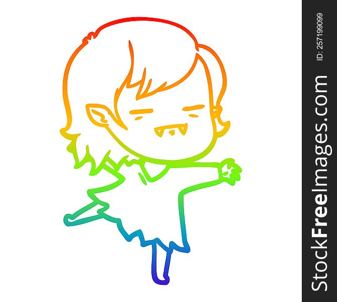 rainbow gradient line drawing of a cartoon undead vampire girl dancing