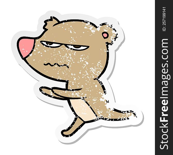 Distressed Sticker Of A Angry Bear Cartoon Running