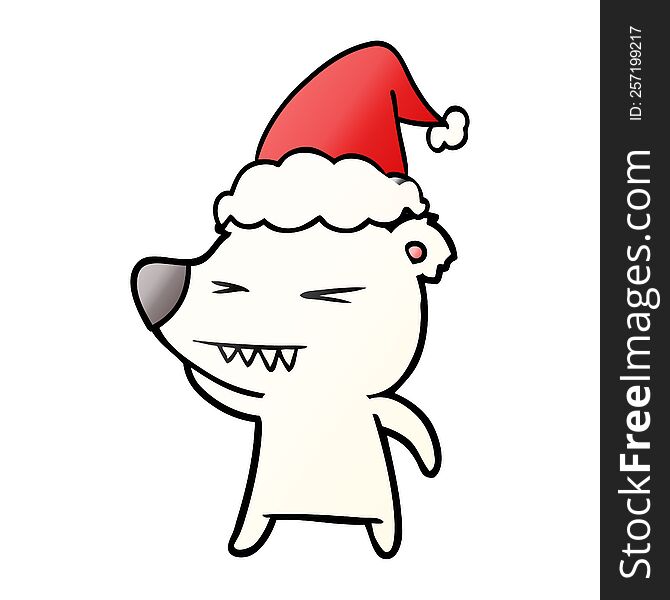 Angry Polar Bear Gradient Cartoon Of A Wearing Santa Hat