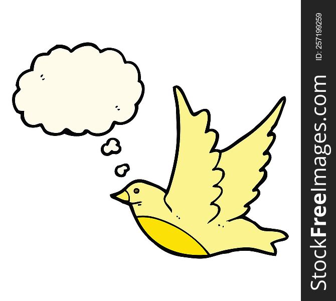 Cartoon Flying Bird With Thought Bubble