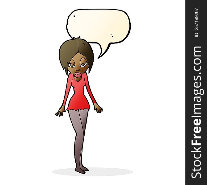 Cartoon Woman In Short Dress With Speech Bubble