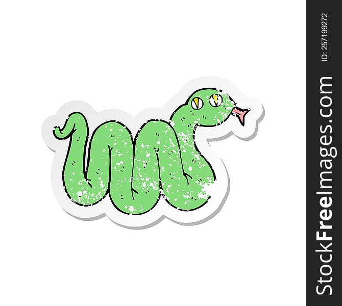 Retro Distressed Sticker Of A Funny Cartoon Snake