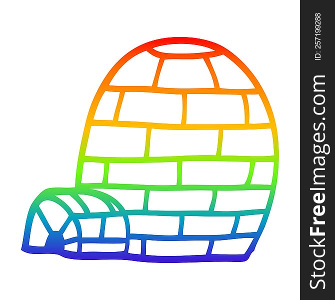 rainbow gradient line drawing of a cartoon igloo