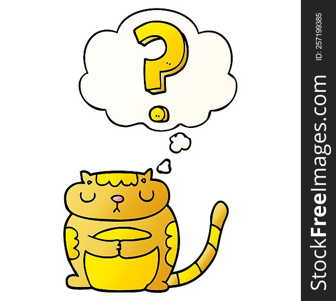 cartoon cat with question mark with thought bubble in smooth gradient style