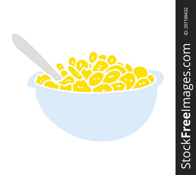 flat color illustration of bowl of cereal. flat color illustration of bowl of cereal