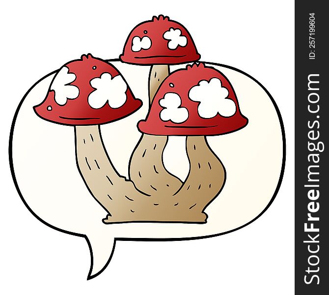Cartoon Mushrooms And Speech Bubble In Smooth Gradient Style