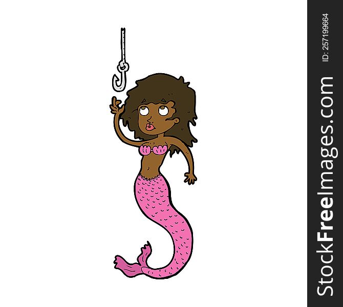 Cartoon Mermaid And Fish Hook