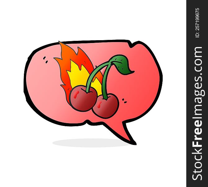 freehand drawn speech bubble cartoon flaming cherries