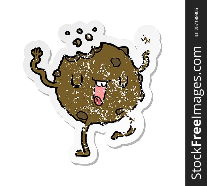 Distressed Sticker Of A Cartoon Dancing Cookie