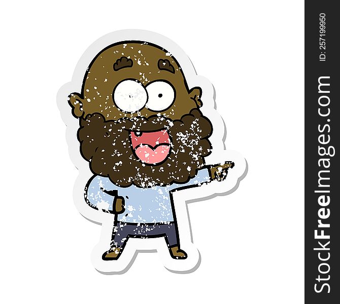 Distressed Sticker Of A Cartoon Crazy Happy Man With Beard