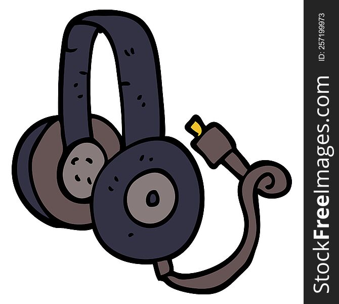cartoon doodle headphones with wire
