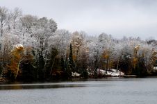 Lake Shore After Late Fall Snow Stock Photography