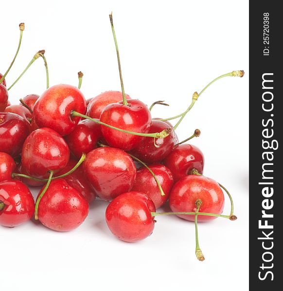 Heap of Fresh Ripe Sweet Cherry  on white background. Heap of Fresh Ripe Sweet Cherry  on white background