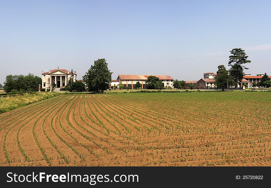 An old Italian villa with large cultivated land. An old Italian villa with large cultivated land