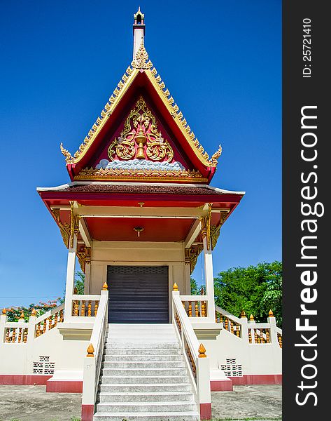 The beautiful Thai temple in blue sky, Rayong, Thailand