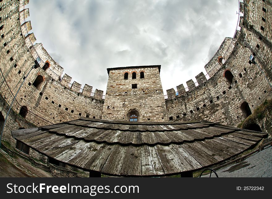 The medieval fortress. Photographed inside and arranged in a semicircle. The medieval fortress. Photographed inside and arranged in a semicircle