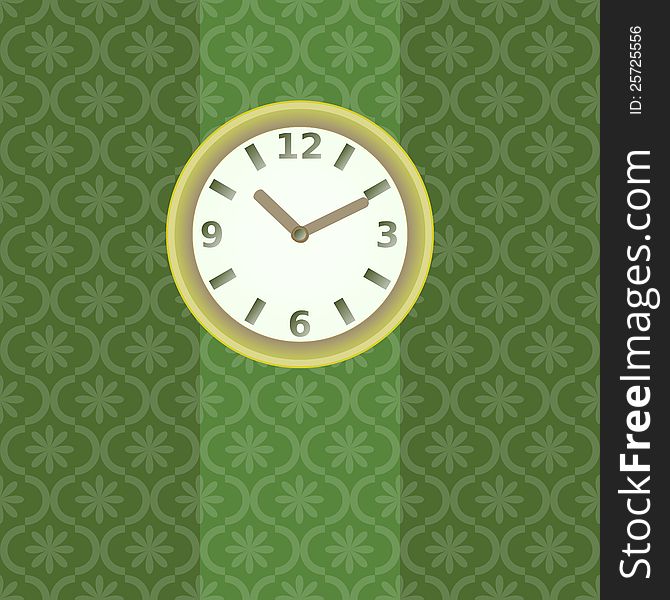 Clock on the green wall illustration
