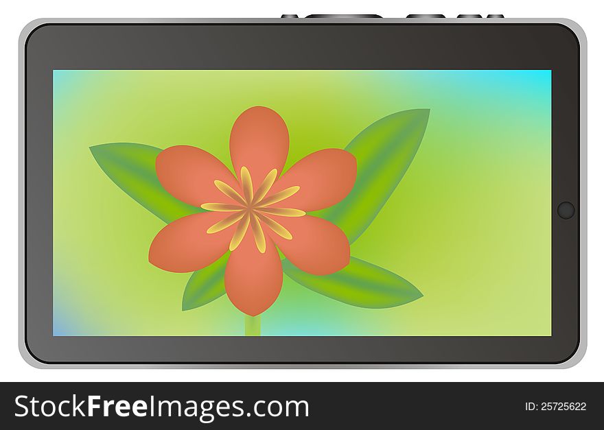 Abstract tablet device with flower illustration