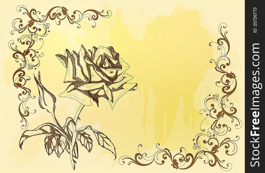 Beautiful vector background with handdrawn rose