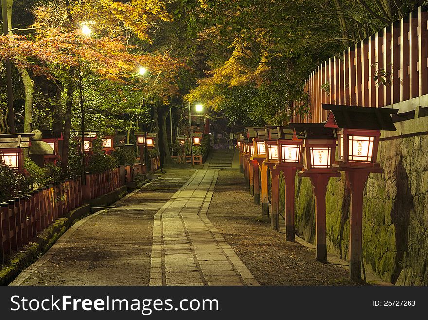 Night autumnal alley in Kyoto. Night autumnal alley in Kyoto