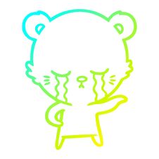Cold Gradient Line Drawing Crying Cartoon Polarbear Stock Photo
