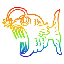 Rainbow Gradient Line Drawing Cartoon Lantern Fish Stock Image