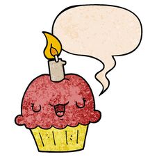 Cartoon Cupcake And Speech Bubble In Retro Texture Style Stock Image Cartoon Cupcake And Speech Bubble In Retro Texture Style Stock Image