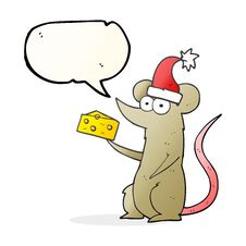 Speech Bubble Cartoon Christmas Mouse With Cheese Stock Photo