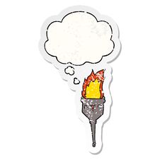 Cartoon Flaming Chalice And Thought Bubble As A Distressed Worn Sticker Royalty Free Stock Images