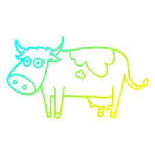 Cold Gradient Line Drawing Cartoon Farm Cow Stock Image