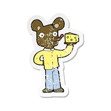Retro Distressed Sticker Of A Cartoon Mouse Holding Cheese Stock Photography