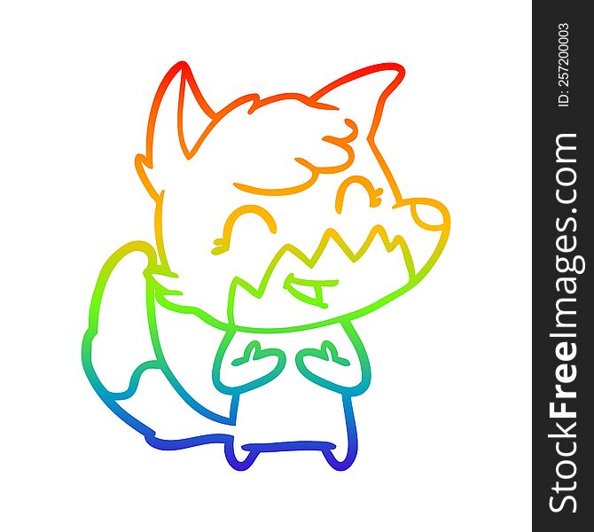 Rainbow Gradient Line Drawing Happy Cartoon Fox