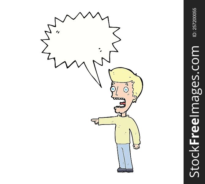 Cartoon Terrified Man With Speech Bubble