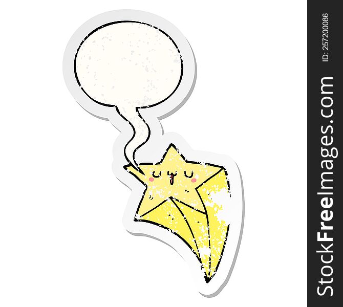 Cartoon Shooting Star And Speech Bubble Distressed Sticker
