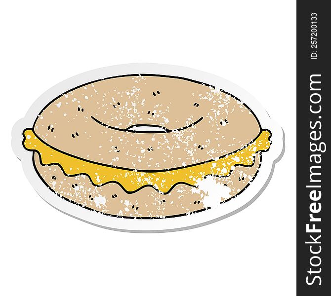 Distressed Sticker Of A Quirky Hand Drawn Cartoon Cheese Bagel