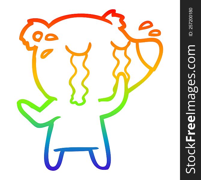 rainbow gradient line drawing of a cartoon crying polar bear